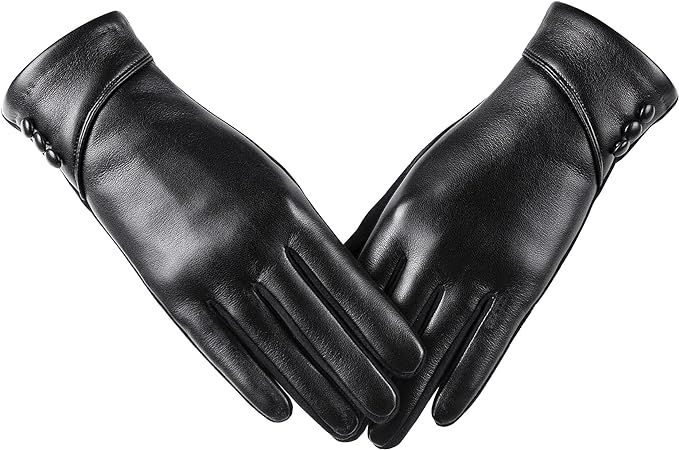 Womens Winter Leather Gloves With Touch Screen Texting Finger Wool Lined Outdoor Windproof Warm S... | Amazon (US)