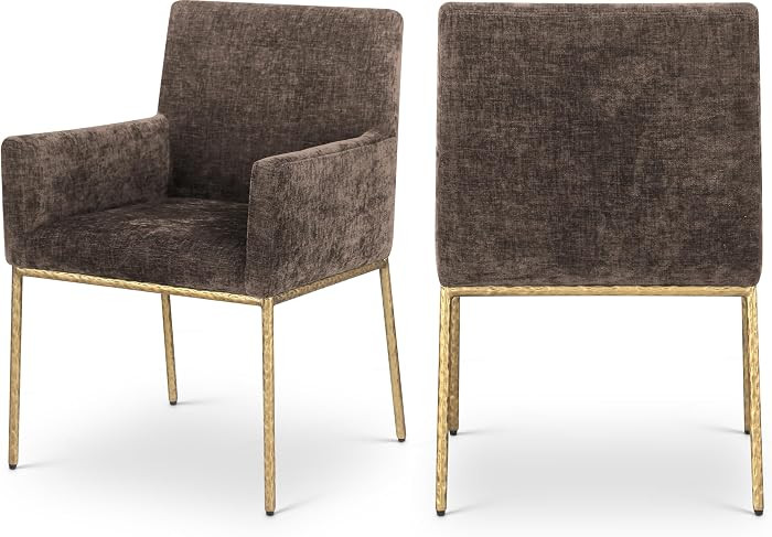 Meridian Furniture 11002Brown-C Reeves Collection Modern | Contemporary Dining Chair with Soft Brown Chenille Fabric, Brushed Brass Forged Iron Legs & Frame, 24" W x 24.5" D x 34" H, Brown, Set of 2 | Amazon (US)