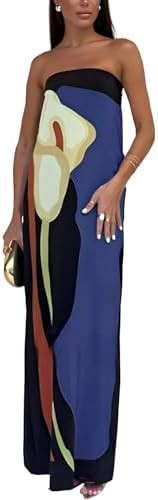 ACOSAP Women Y2k Strapless Maxi Dress Summer Backless Floral Long Tube Dress Off Shoulder Cocktai... | Amazon (US)