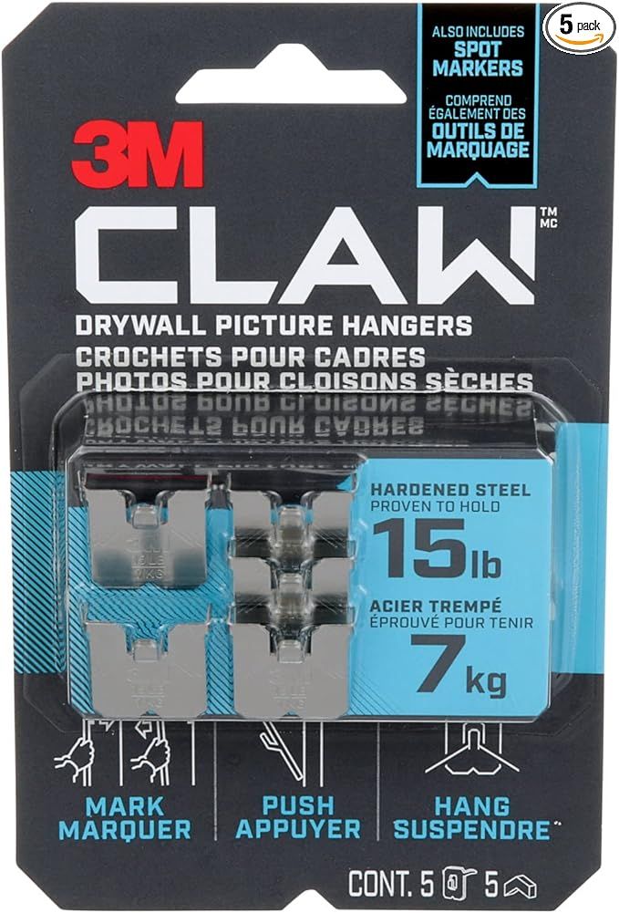 3PH15M-5ES Claw Drywall Picture Hangers & Markers, Holds 15-Lbs, 5-Pk. - Quantity 1 | Amazon (US)