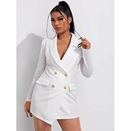 Shawl Collar Double Breasted Blazer Dress White Elegant White Elegant A037W | Walmart (US)