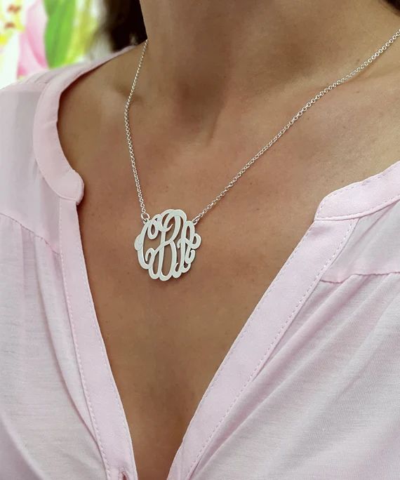 Monogram necklace - 1.25 inch - Personalized Necklace for Christmas Gift - 925 Sterling Silver | Etsy (US)