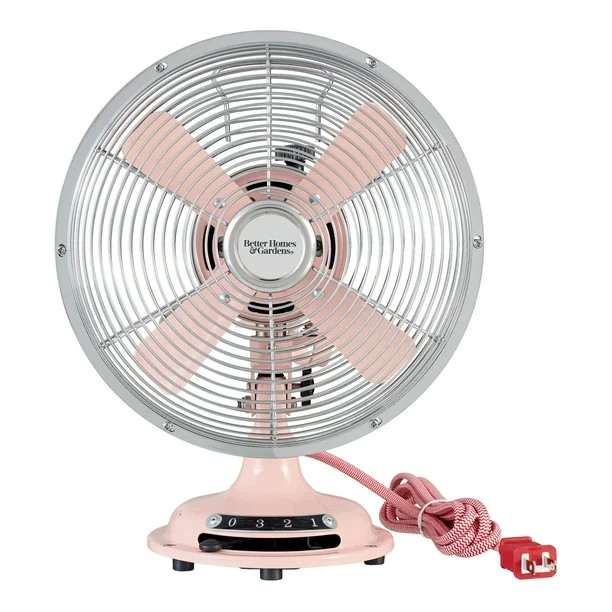 Better Homes & Gardens 8 inch Retro 3-Speed Metal Tilted-Head Oscillation Table Fan Pearl Blush | Walmart (US)