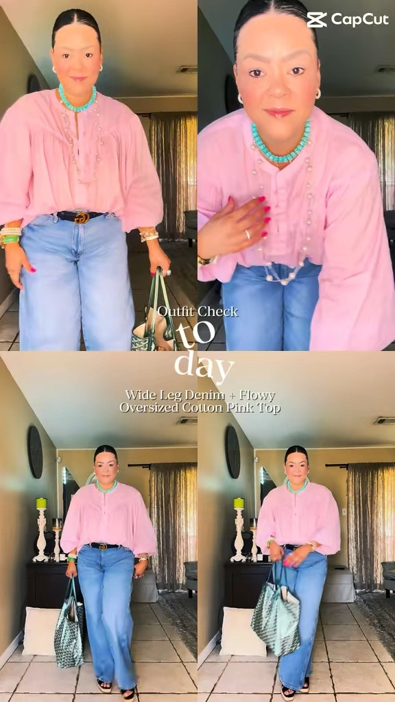 Effortless Elegant Looks - Midsize 40+ stylish look made effortless but chic. These wide leg denim jeans and pink flowy cotton top is everything for TX summer heat! Which item are you shopping for next? @Kohl's @Target @walmart

#LTKootd #LTKOver40 #LTKMidsize
