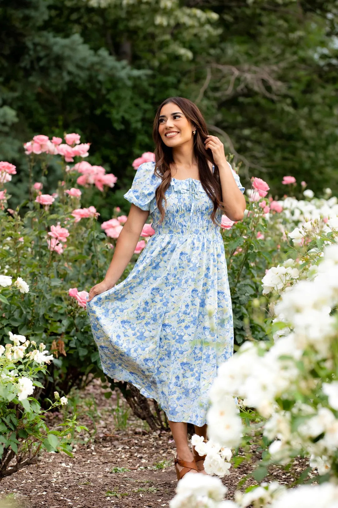 Blue Yellow Floral Smocked Puff Sleeve Midi Dress, Boho Maternity Gown - Etsy | Etsy (Global)
