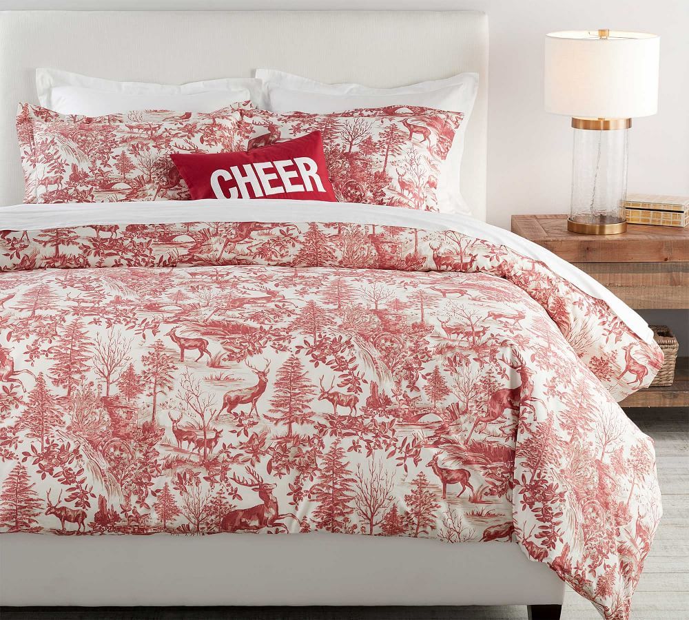 Red Alpine Toile Organic Percale Duvet Cover, Full/Queen | Pottery Barn (US)