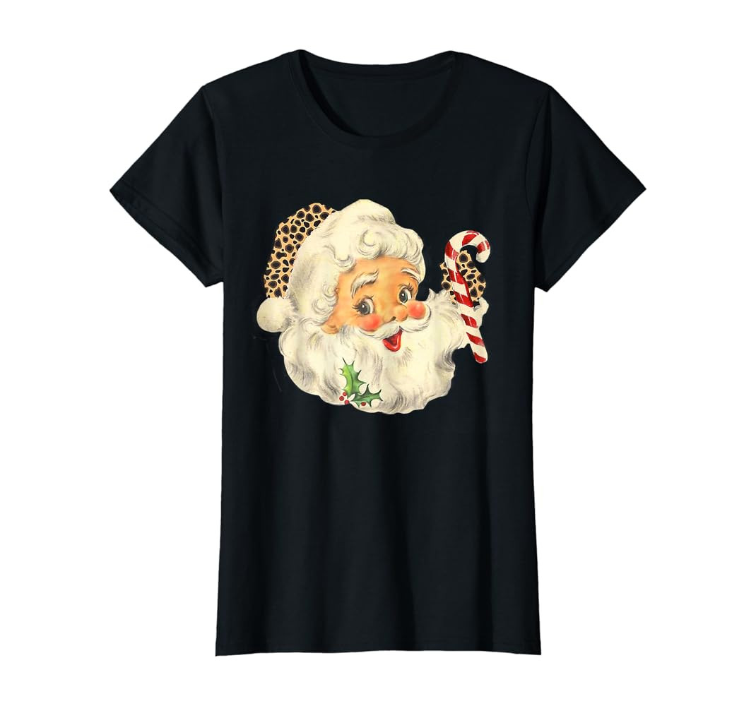 Vintage Christmas Leopard Santa Hat Vibes Pink Santa Claus T-Shirt | Amazon (US)