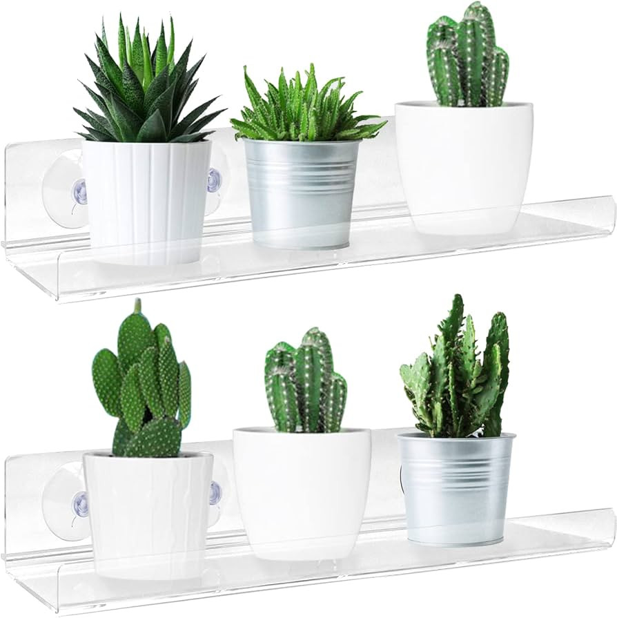 2 Pack Suction Cup Window Shelf for Plants 16 Inches, Clear Acrylic Indoor Plant Shelf Window Led... | Amazon (US)