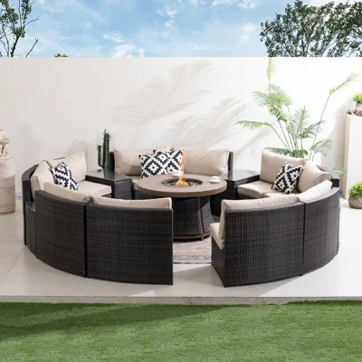 6 - Person Outdoor Wicker Patio Conversation Furniture Set With Fire Pit Table | Wayfair North America