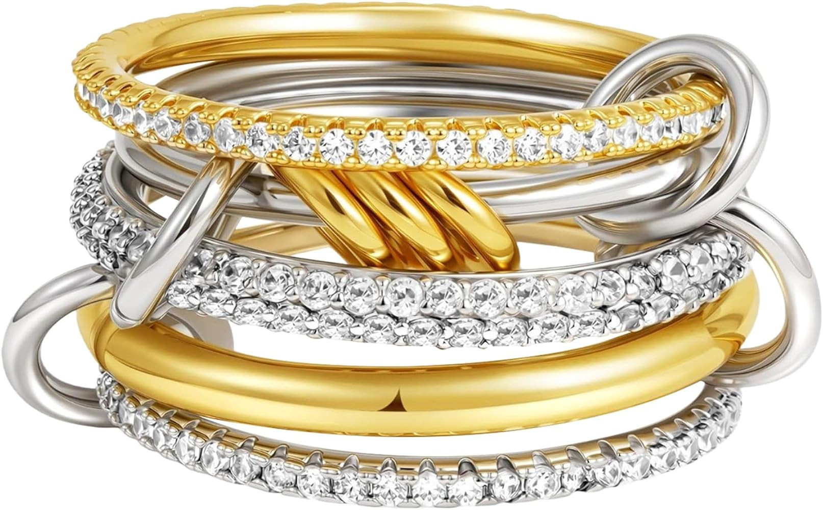 PULANTIYU Stackable Rings for Women Non Tarnish Gold Silver Mixed Metal Statement Rings with Zirc... | Amazon (US)