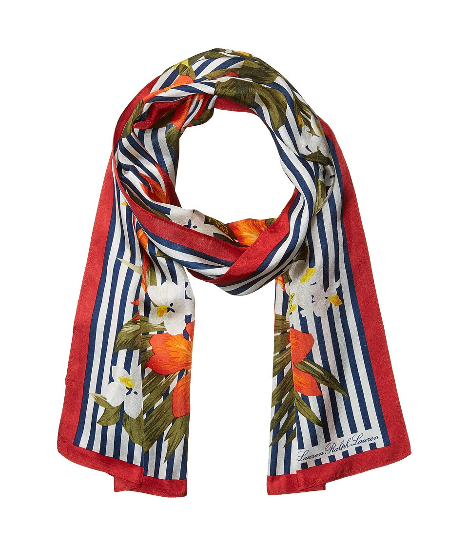 LAUREN Ralph Lauren - Paloma Silk Scarf (Navy) Scarves | Zappos