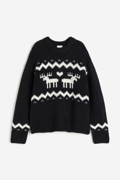 Jacquard-knit Sweater - Black/patterned - Ladies | H&M US | H&M (US)