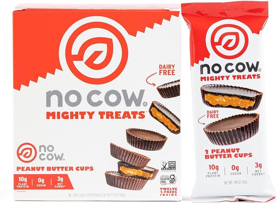 No Cow Mighty Treats, Peanut Butter Cups, 10g Plant Based Vegan Protein, Keto Friendly Snacks, Lo... | Amazon (US)