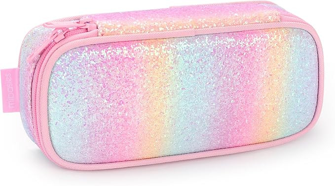 Girls Pencil Case for Kids, Multi-Slot Pencil Pouch, Pink Blue Rainbow | Amazon (US)