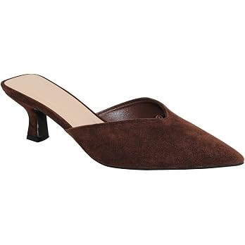 TRENDSUP Women's Pointed Toe Mules, Low Kitten Heel, Slip-On Style | Amazon (US)