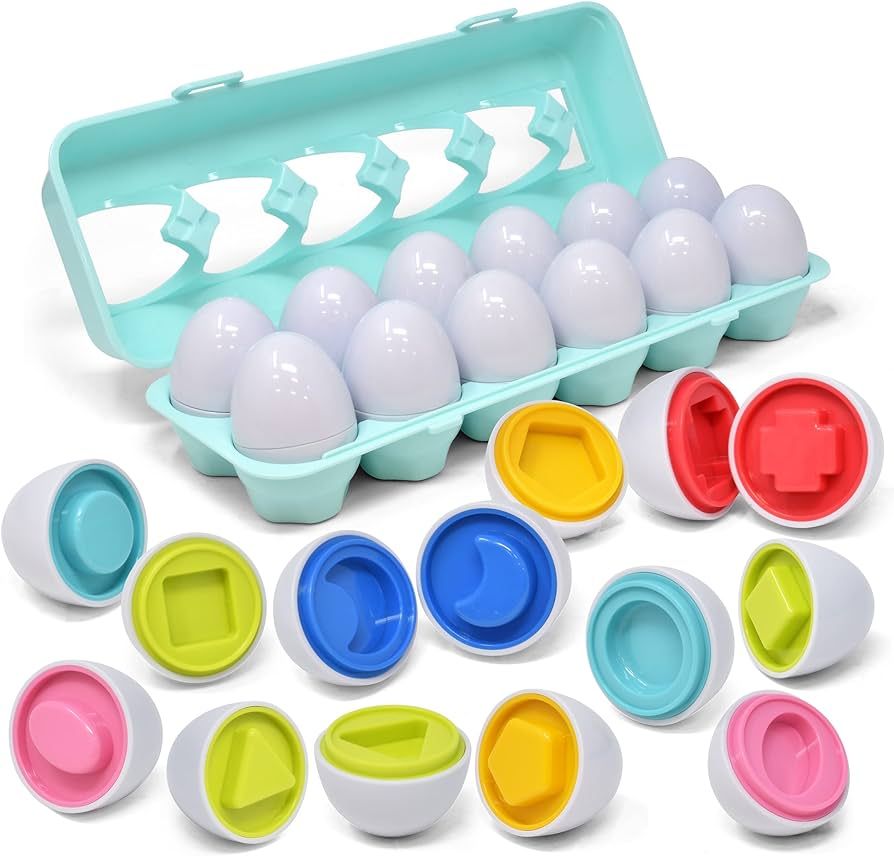 Matching Egg Toy for Toddler Montessori Geometric Shape Sorting Easter Eggs in Egg Carton Early D... | Amazon (US)