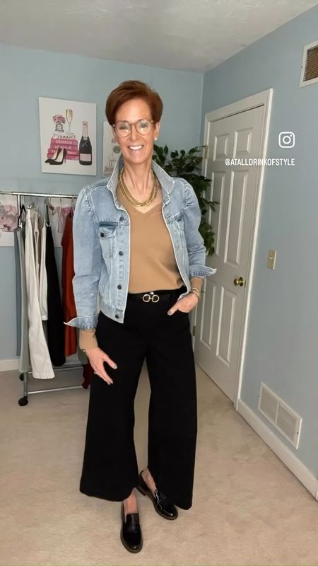 Essentials in your closet Black pants
 Wearing a neutral b-neck cashmere sweater from Nordstrom with black wide leg crop jeans from Anthropologie and a denim jacket from Avara.

fashion for women over 50, tall fashion, smart casual, work outfit, workwear, timeless classic outfits, timeless classic style, classic fashion, jeans, boots, date night outfit

#LTKworkwear #LTKover40 #LTKstyletip