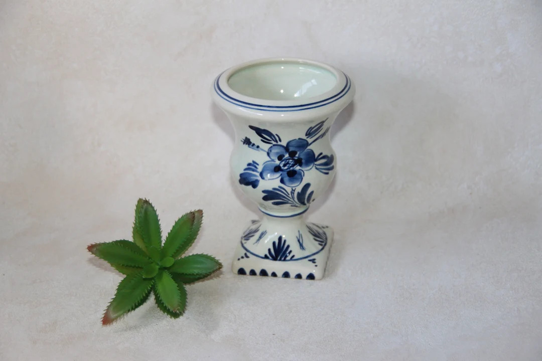 Delft Vase Pedestal Urn Vase Hand Painted Blue & White Floral and Windmill Design D.P. Delft Holl... | Etsy (US)