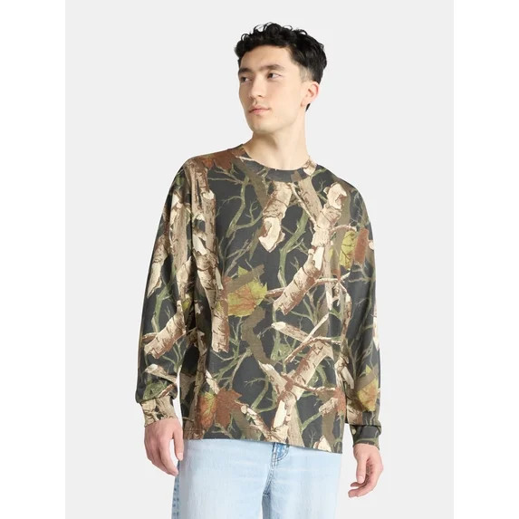 No Boundaries Oversized Cotton Long Sleeve T-Shirt for Men and Big Men | Walmart (US)