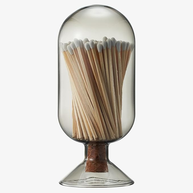 Includes 100 Match Sticks Glass Match Cloche with Striker - Smoke Grey with Cork Stopper - Perfec... | Amazon (US)