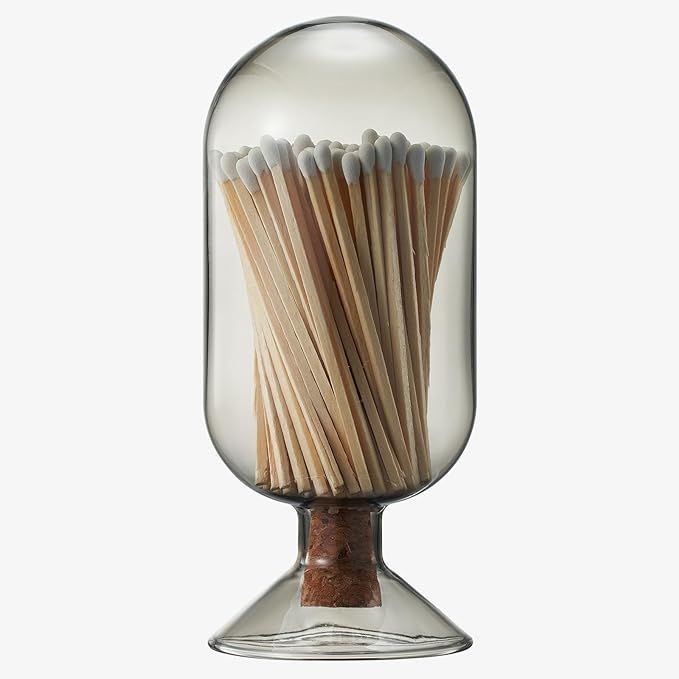 Glass Match Cloche with Striker - Smoke Grey Includes 100 Match Sticks with Cork Stopper - Perfec... | Amazon (US)