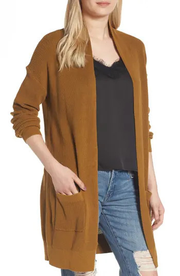 Women's Bp. Lightweight Rib Stitch Cardigan, Size XX-Small - Brown | Nordstrom