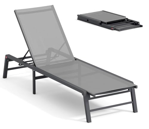FHVIT Aluminum Chaise Lounge Chair Outdoor, Foldable Patio Lounge Chair Assemble-Free, Pool Lounge Chairs with 5 Adjustable Backrest, Outdoor Lounge Chairs for Outside Poolside Beach Lawn Grey | Amazon (US)