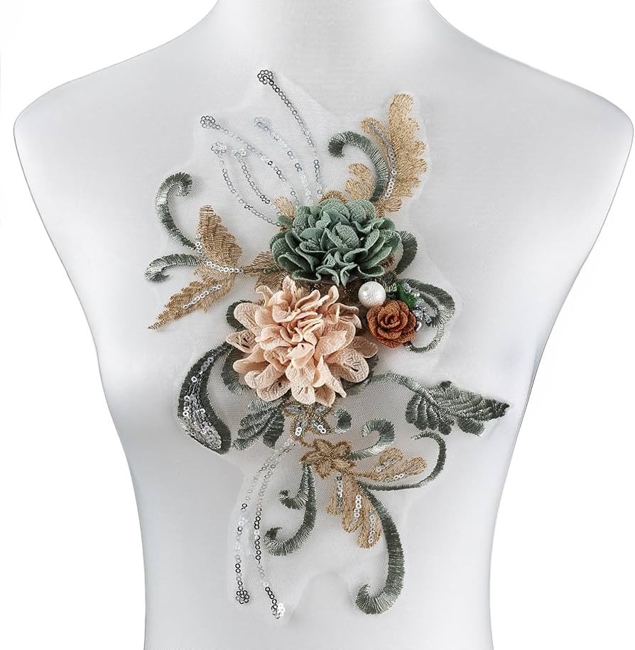 Silvora 3D Embroidered Beaded Pearl Flower Fabric Lace Applique, Handmade Sewing Tool for DIY Wed... | Amazon (US)