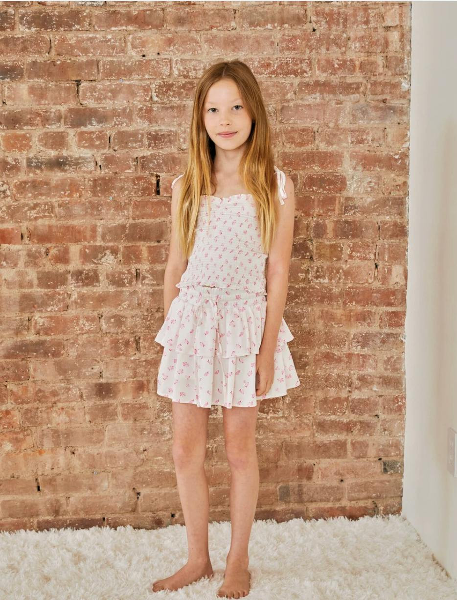 Willow White With Pastel Pink Ditsy Satin Skort | Maisonette