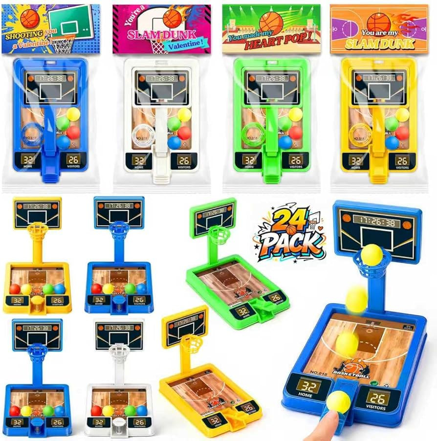 BAYSING Valentines Day Cards for Kids School, 24 Pack Mini Finger Basketball Shooting Game, Valen... | Amazon (US)