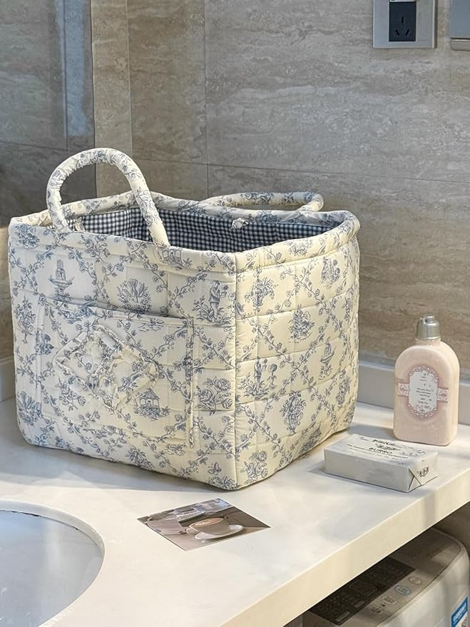 Amazon.com: Storage Basket Boho Fabric Large Collapsible Floral Laundry Nursery Hamper Portable F... | Amazon (US)