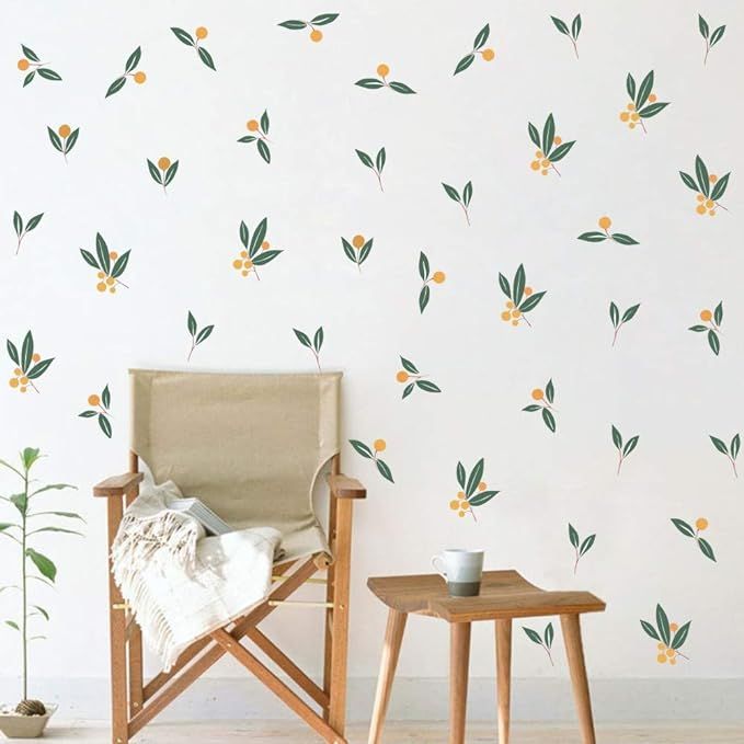 Nordic Tangerines Green Leaves Wall Decal, Fruit Plant Fresh Leaves Sticker for Bedroom Office De... | Amazon (US)