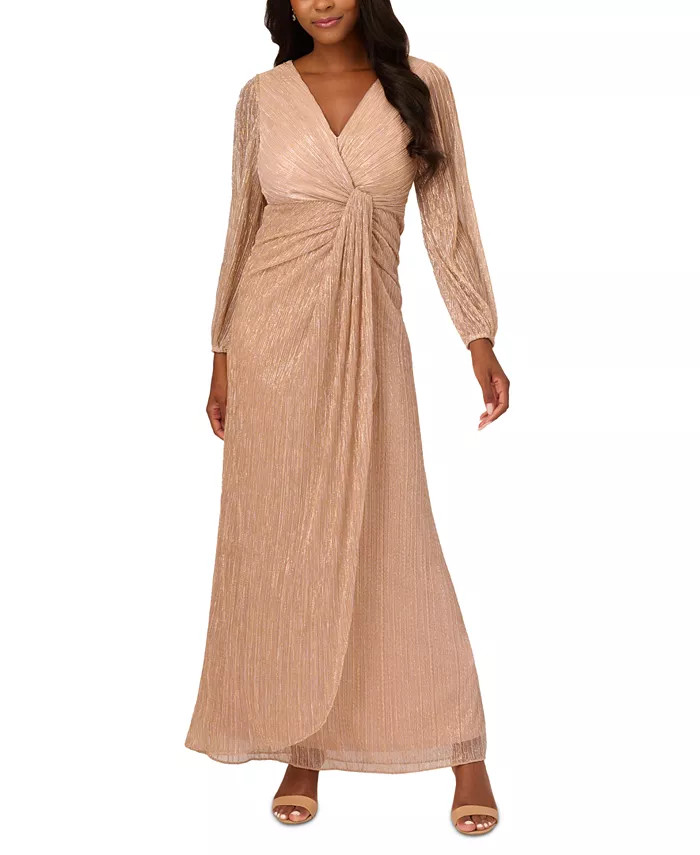 Adrianna Papell Women's Metallic Crinkled Draped Gown - Macy's | Macy's