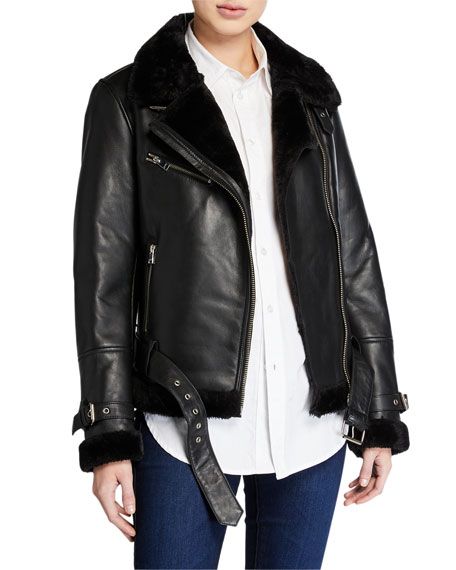 LaMarque Zoe Leather Jacket with Faux Fur Trim | Neiman Marcus