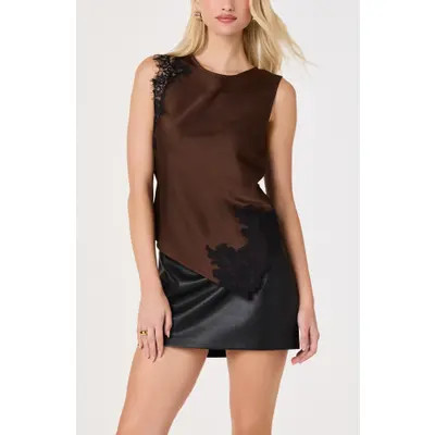 ASTR the Label Beth Lace Detailed Asymmetric Top in Brown at Nordstrom, Size Large | Nordstrom