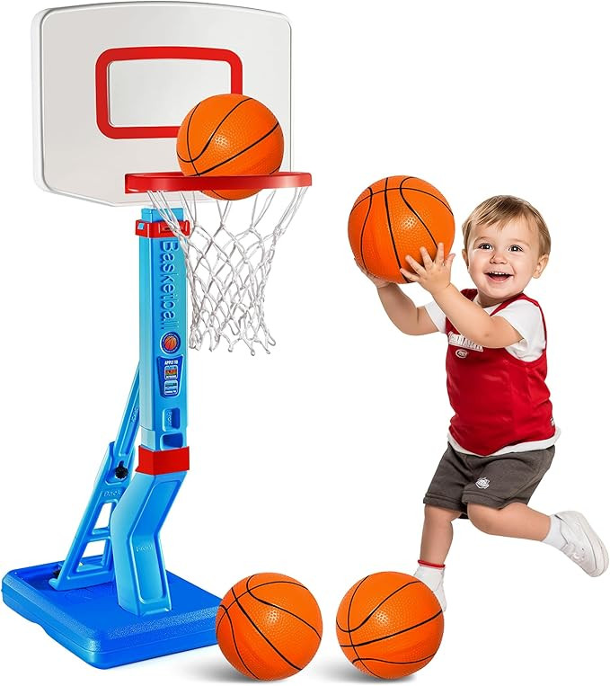 Play22 Toddler Basketball Hoop Indoor for Kids - Height Adjustable Baby Basketball Hoop Set, 4 Ba... | Amazon (US)