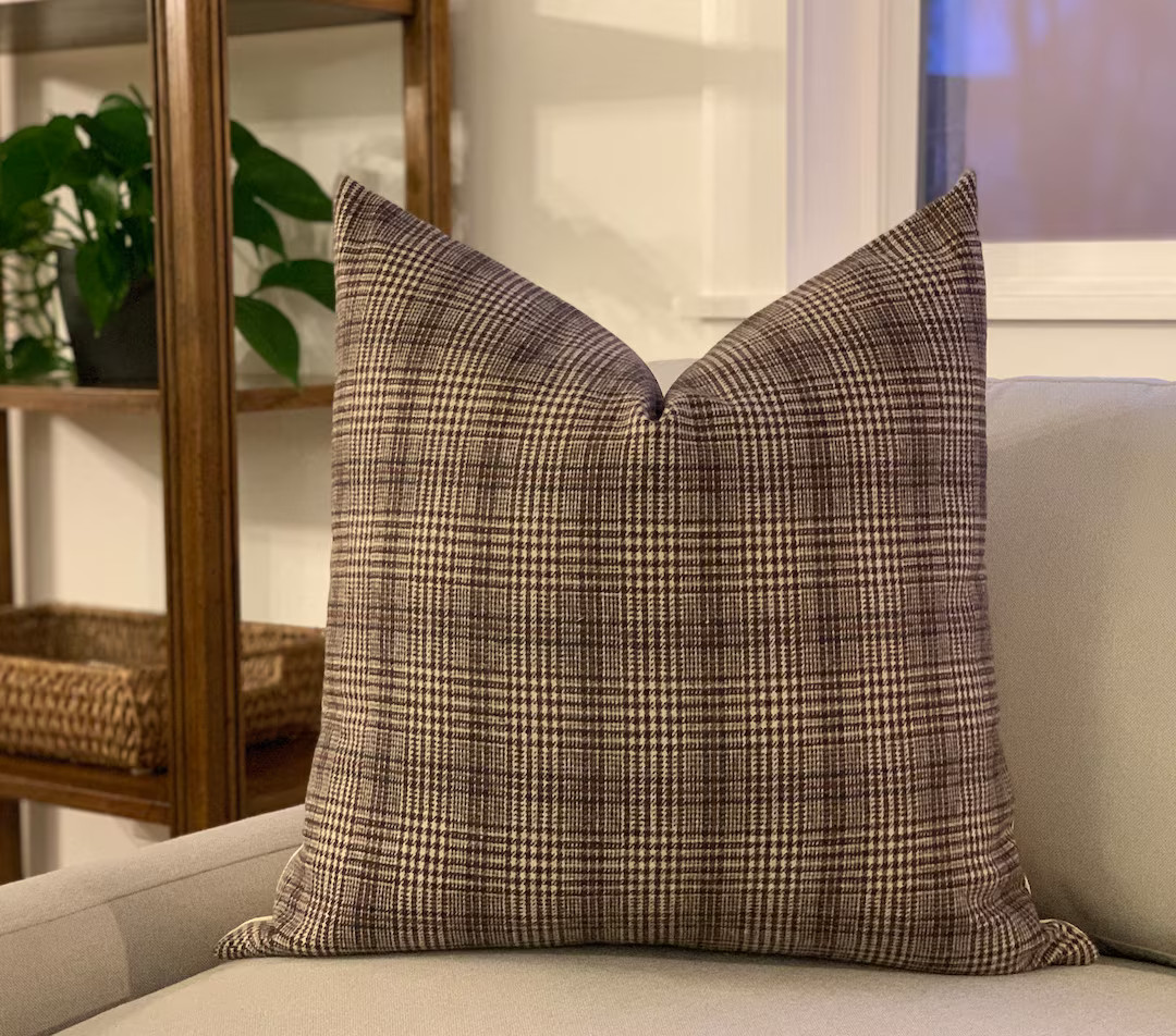 Wool, Pillow Cover, Plaid, Brown, Ivory, Rust, Blue - Etsy | Etsy (US)