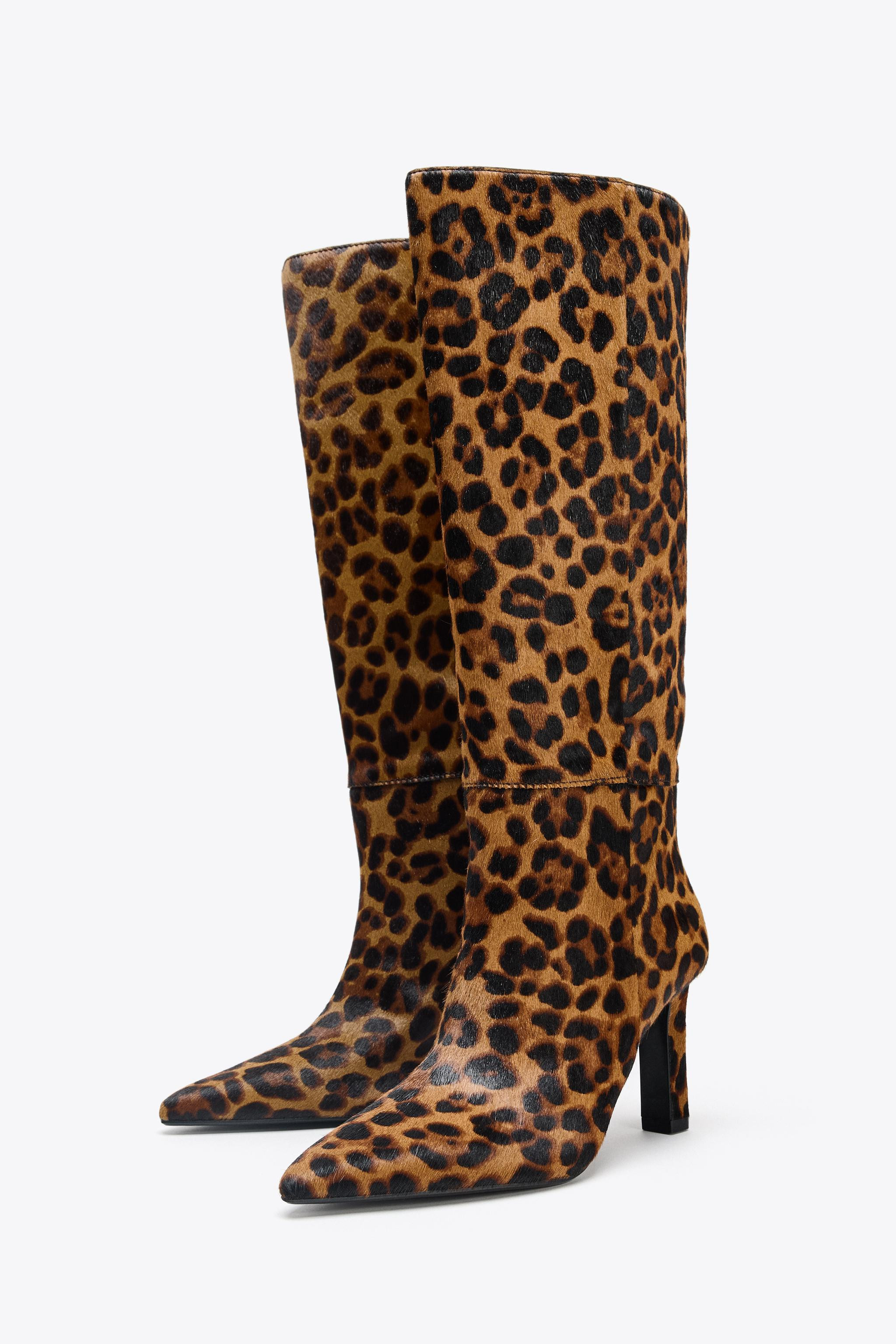 ANIMAL PRINT LEATHER BOOTS WITH FUR | Zara US
