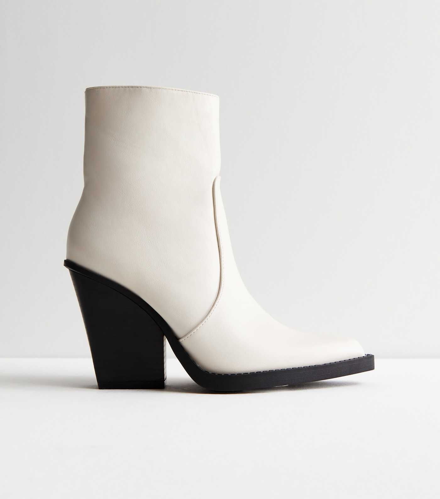 Public Desire Cream Leather-Look Pointed Block Heel Ankle Boots | New Look | New Look (UK)