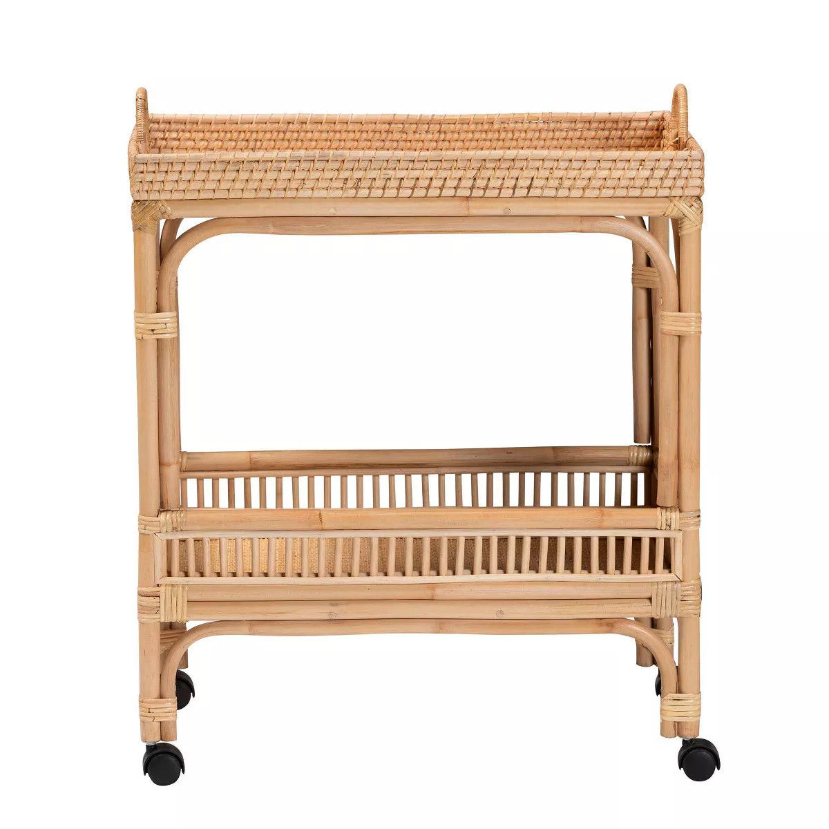 bali & pari Lombok Rattan Wine Cart Natural Brown: Indoor Bar Cart with Wine Holder, No Assembly ... | Target