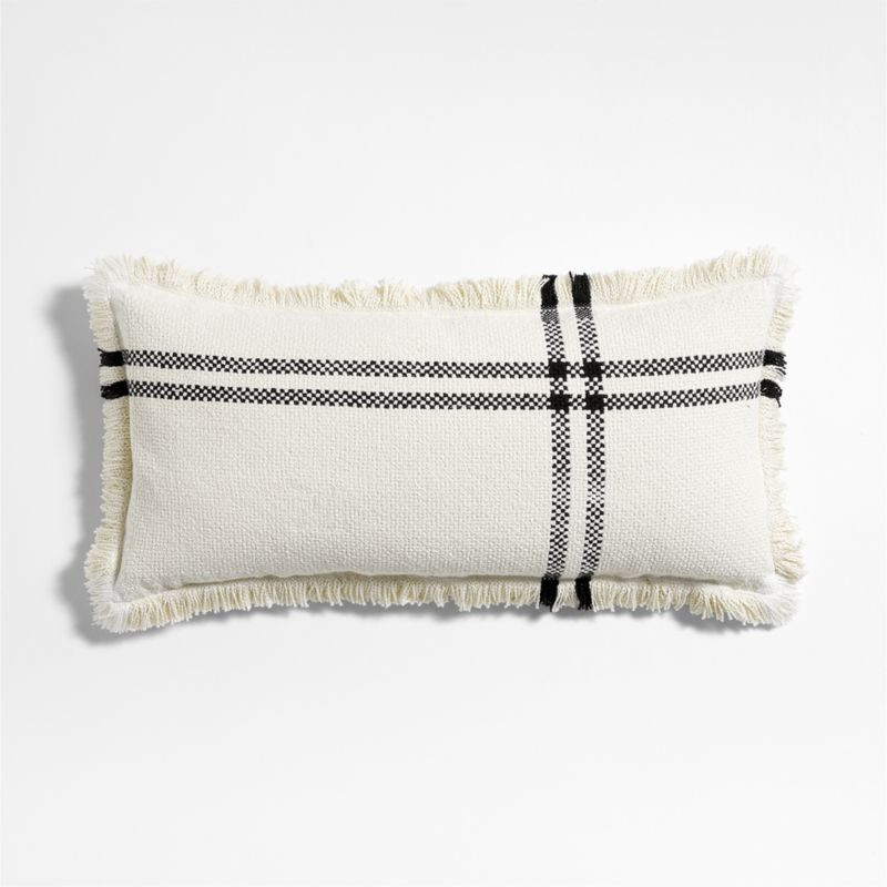 Weekend Organic Cotton 36"x16" Arctic Ivory and Ink Black Throw Pillow with Feather Insert | Crat... | Crate & Barrel