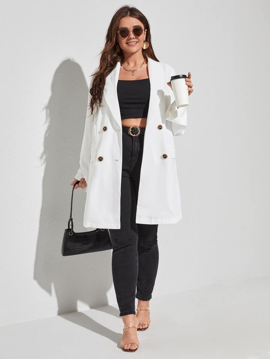 Plus Shawl Collar Double Breasted Blazer | SHEIN