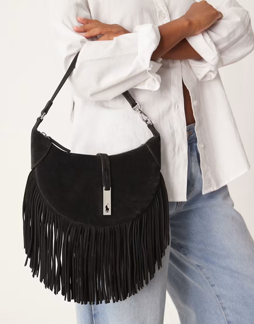 Polo Ralph Lauren ID mini 100% leather suede shoulder bag in black | ASOS (Global)
