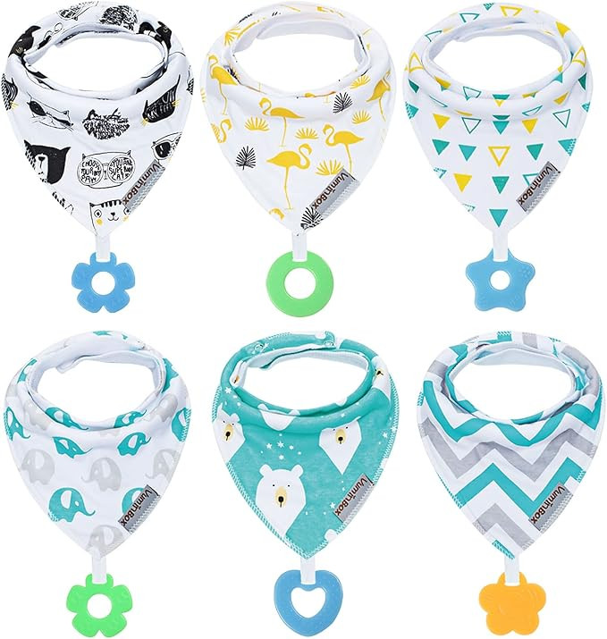 Baby Bandana Drool Bibs 6-Pack and Teething Toys 6-Pack Made with 100% Organic Cotton, Absorbent ... | Amazon (US)