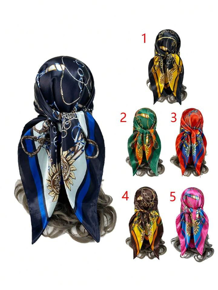 1pc Women's Fashionable Chain Patterned 90cm Square Scarf Made Of Silk Like Material, Suitable Fo... | SHEIN