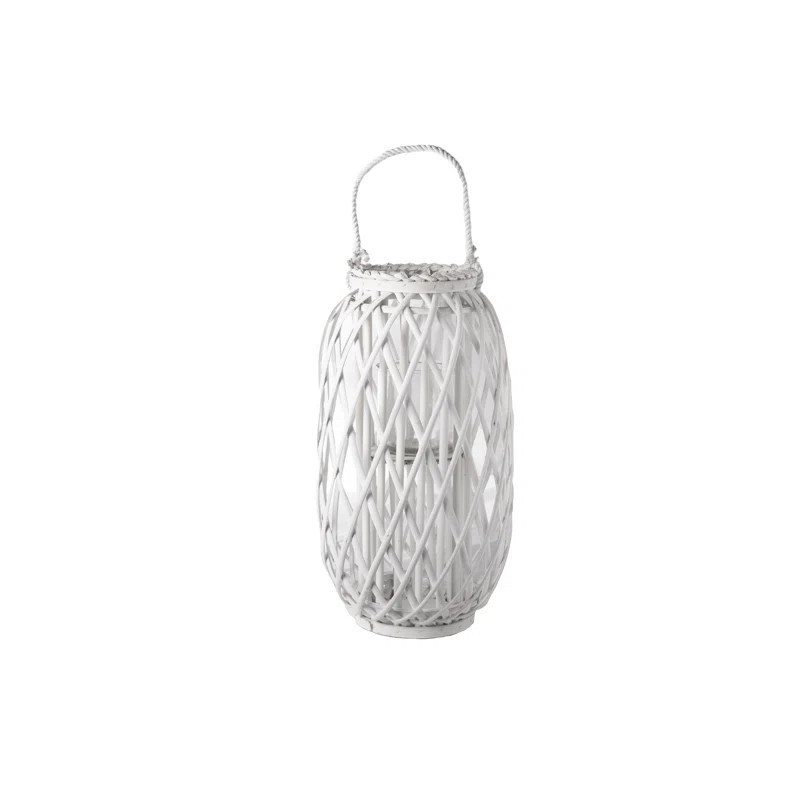 Bamboo Round 15.75" Lantern With Braided Rope Lip And Handle, Lattice Design Body And Hurricane C... | Wayfair North America