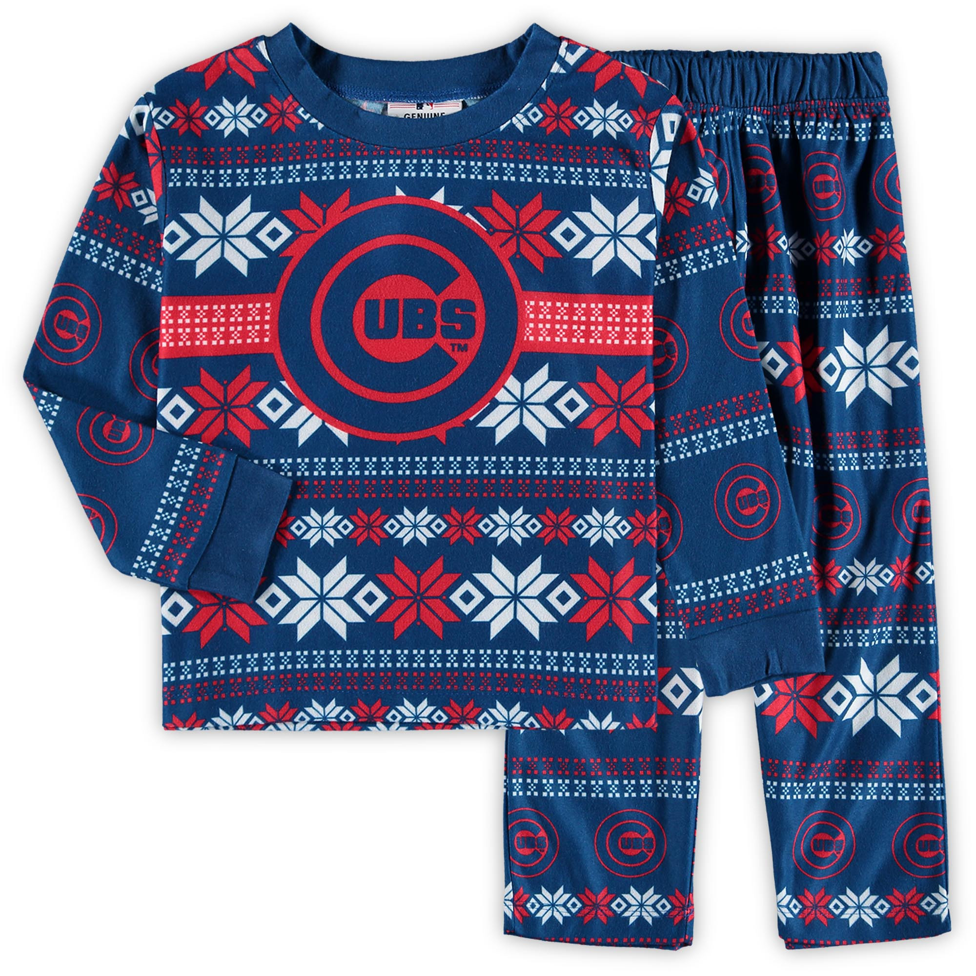 Chicago Cubs Toddler Allover Print Long Sleeve T-Shirt and Pants Sleep Set - Royal/Red | Fanatics