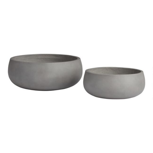 Gray Cement Shallow Zian Outdoor Planter | World Market