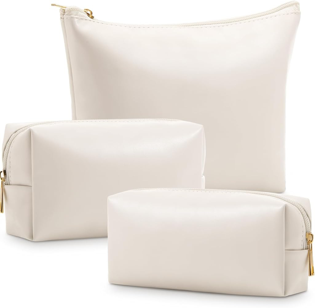 Kigeli 3 Piece Leather Makeup Bag Set for Women Small PU Cosmetic Pouch Teen Girl Travel Toiletry... | Amazon (US)