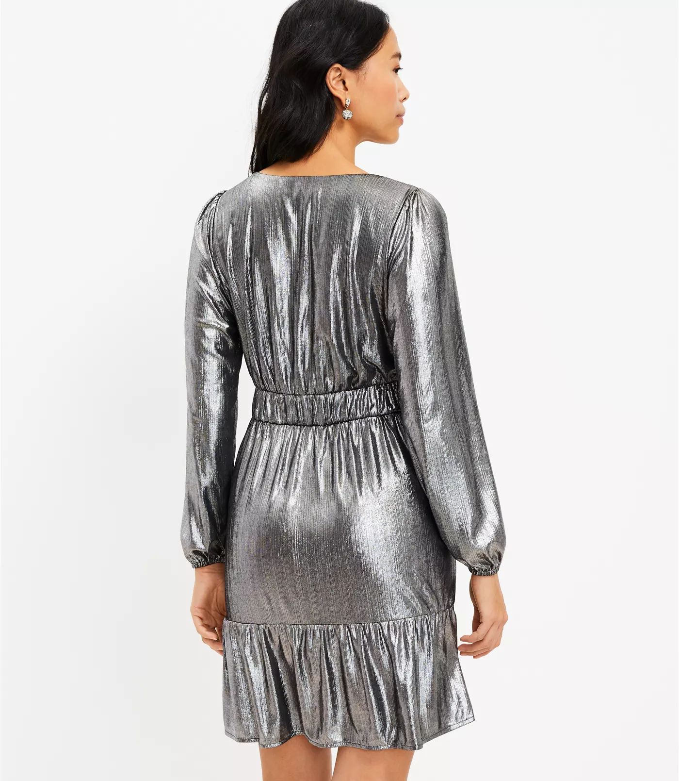 Shimmer Ruffle V-Neck Dress | LOFT